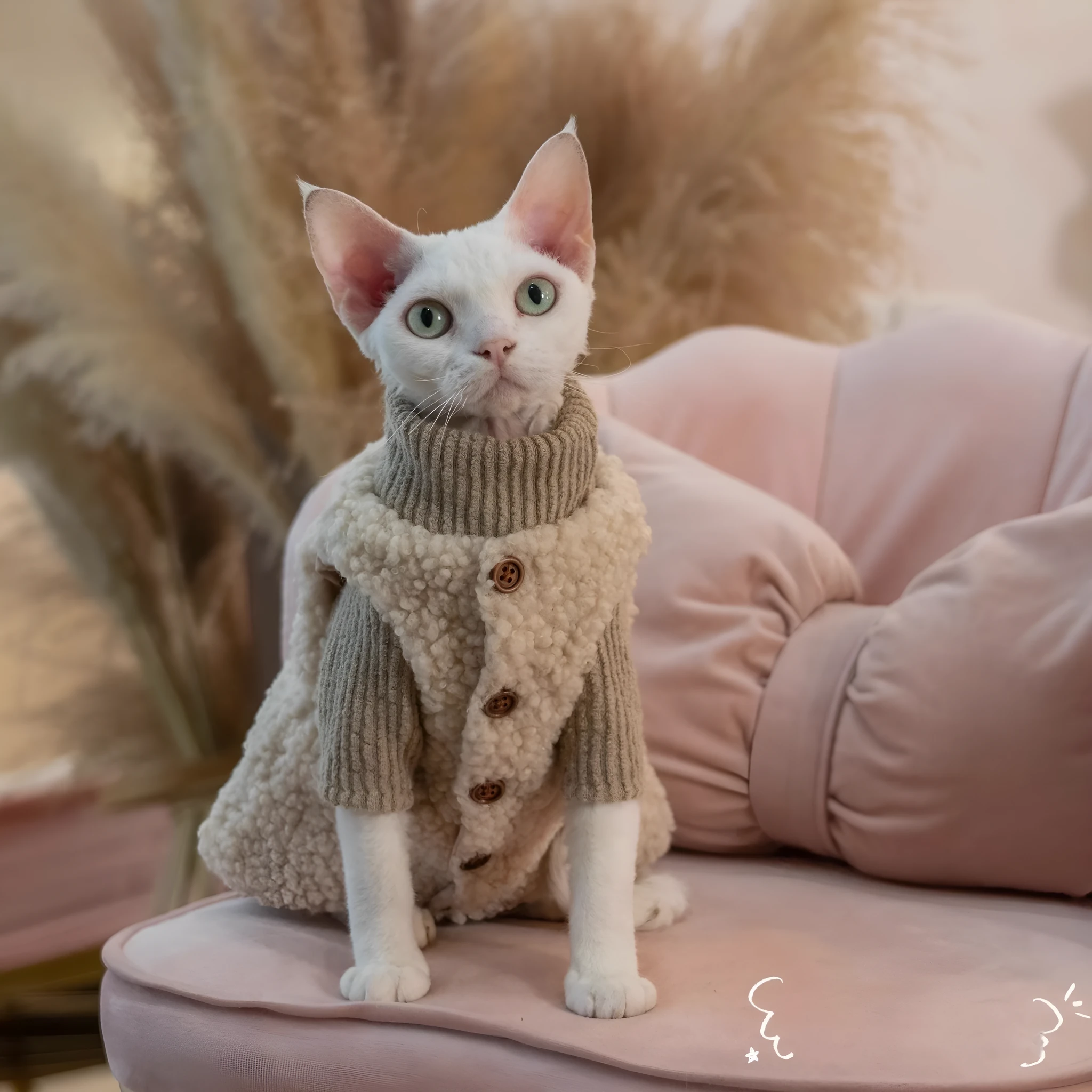 Plush lambswool buckle cat vest for small to large cats, brown sweater option on a cat