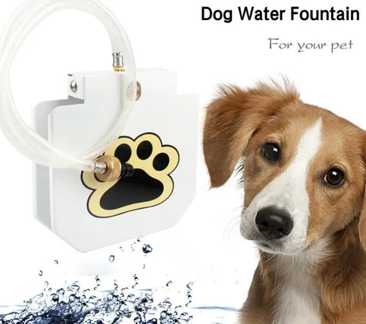 Outdoor dog water fountain in heavy-gauge steel with paw-pad and hose