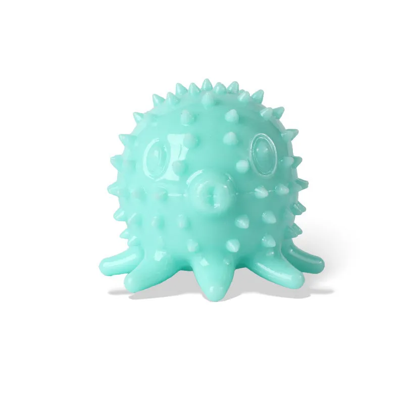 Eight-clawed octopus dog toy with TPR molar teeth in blue, green, and orange