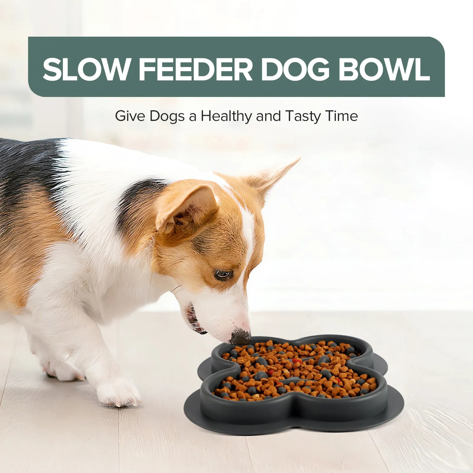 Silicone slow feed licking pad for cats and dogs on a floor, showing textured surface and raised edge.