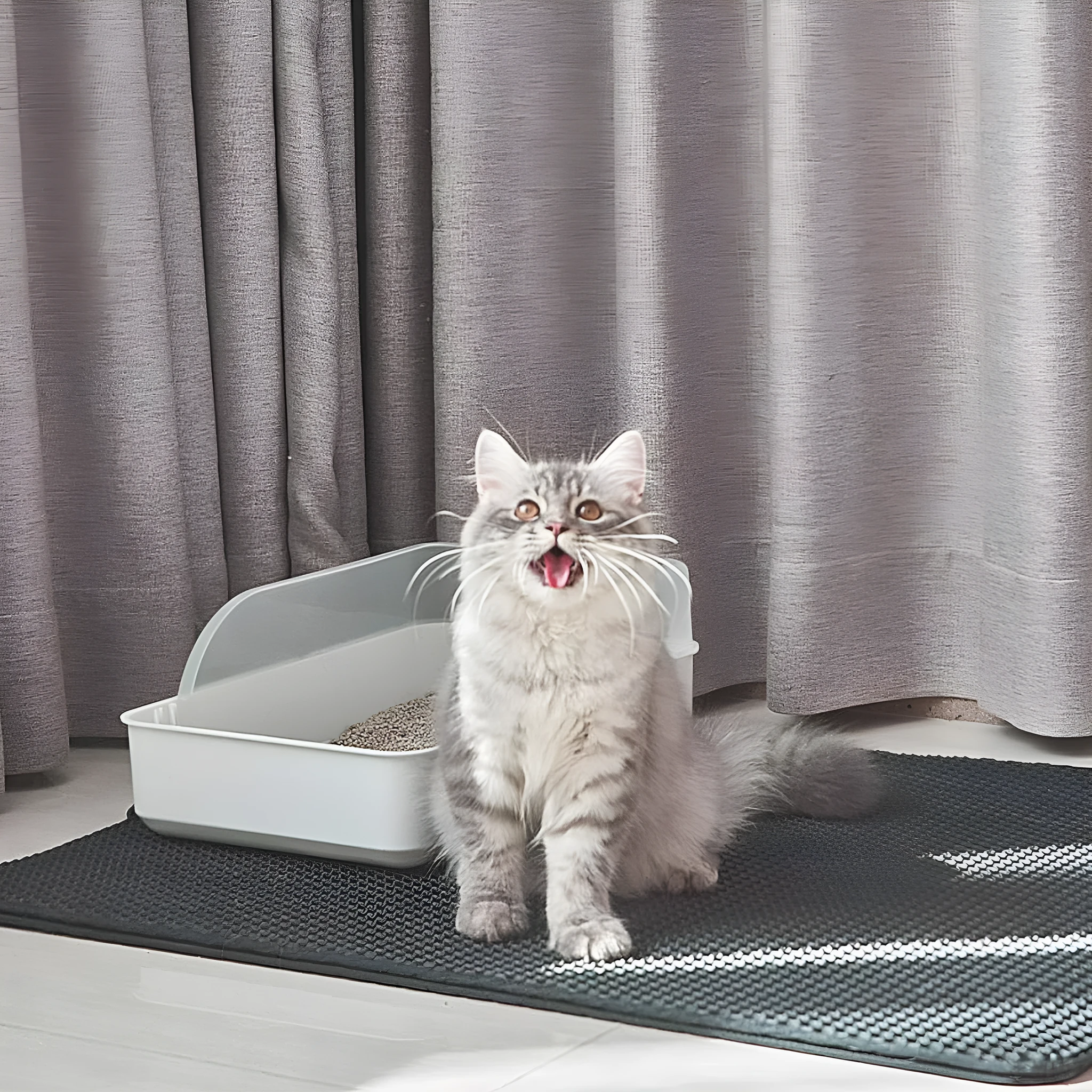 Cat litter trapping mat with honeycomb double layer design in black, waterproof and anti-slip