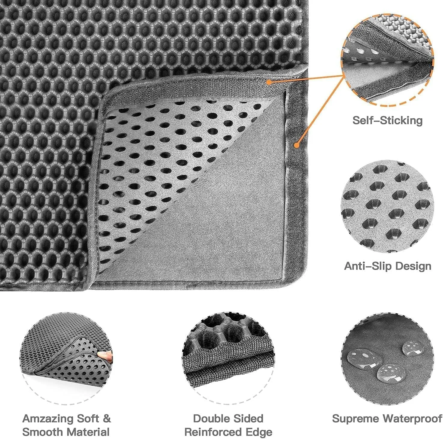 Cat litter trapping mat with honeycomb double layer design in black, waterproof and anti-slip