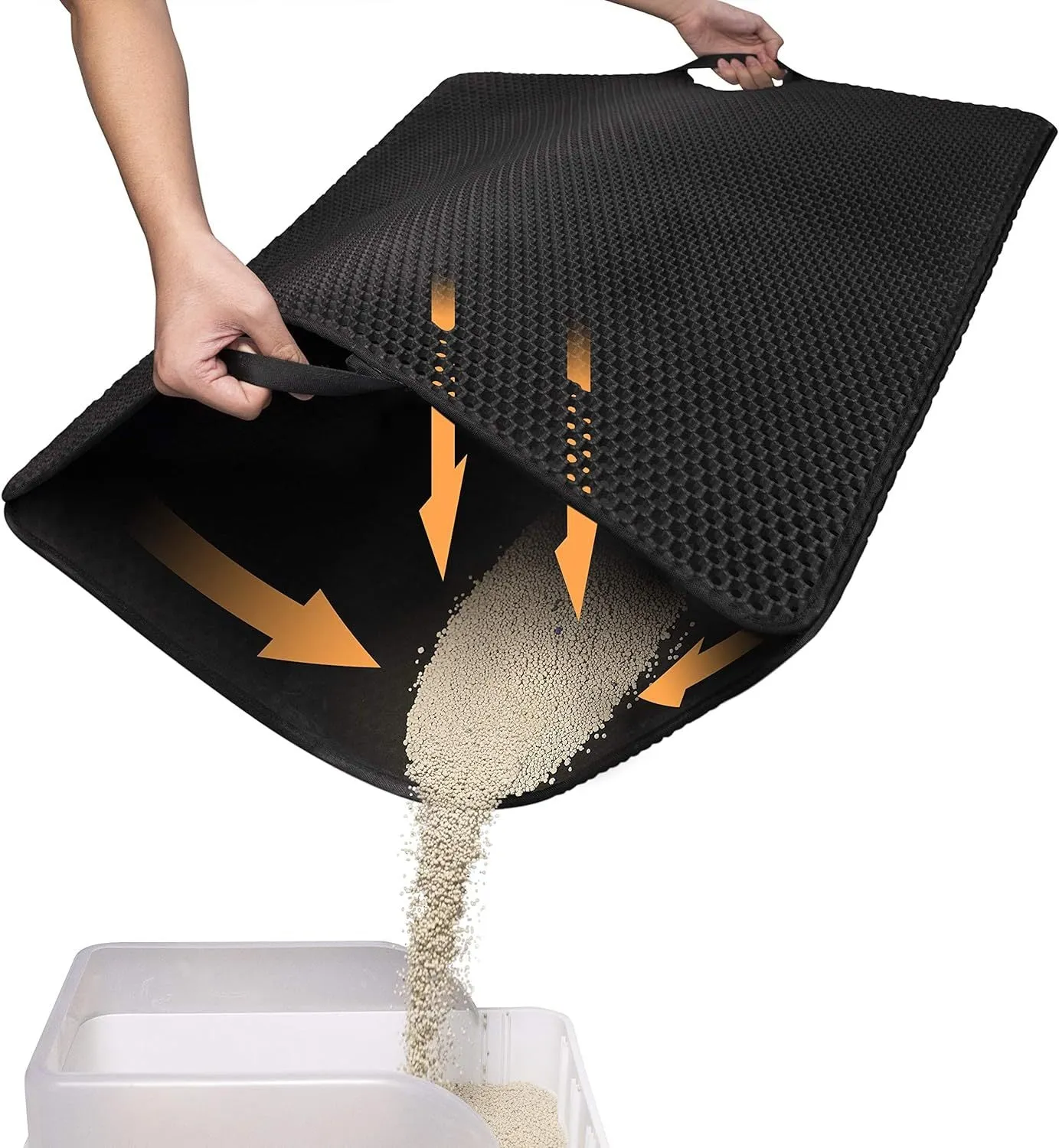 Cat litter trapping mat with honeycomb double layer design in black, waterproof and anti-slip