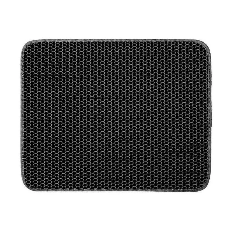 Cat litter trapping mat with honeycomb double layer design in black, waterproof and anti-slip