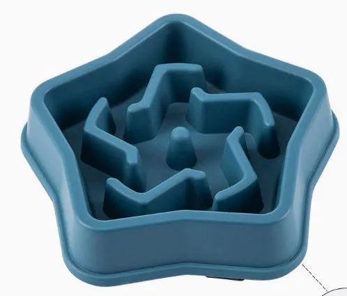 Anti-choke slow feeding dog bowl in plastic with anti-skid base, blue colour