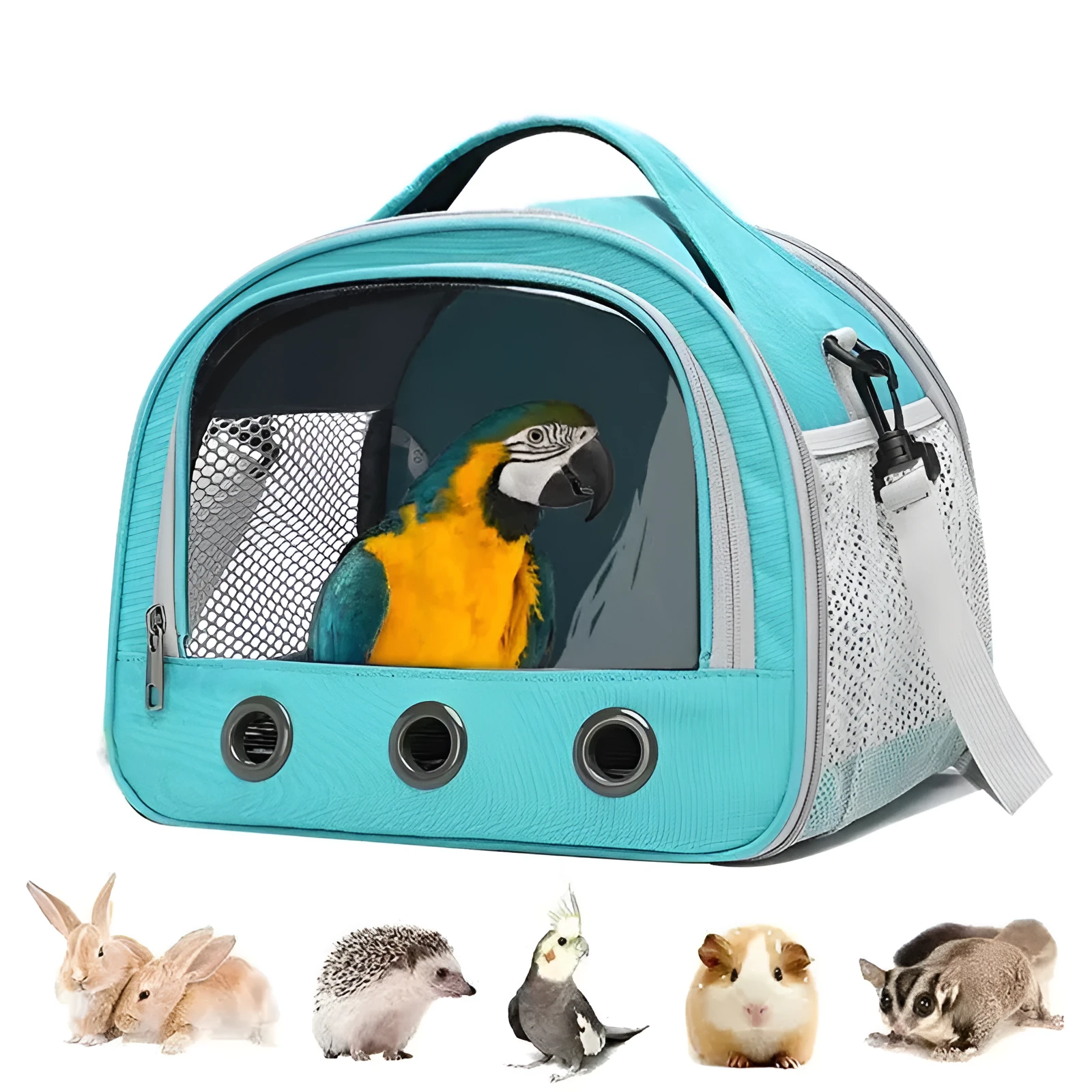 Portable foldable bird bag for small pets in green with one-shoulder strap