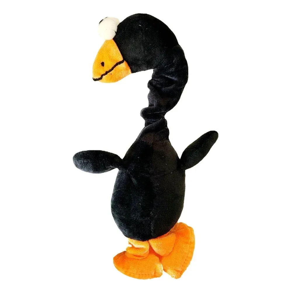Durable rubber dog toy shaped for chewing, shown in black, green, and orange colours.