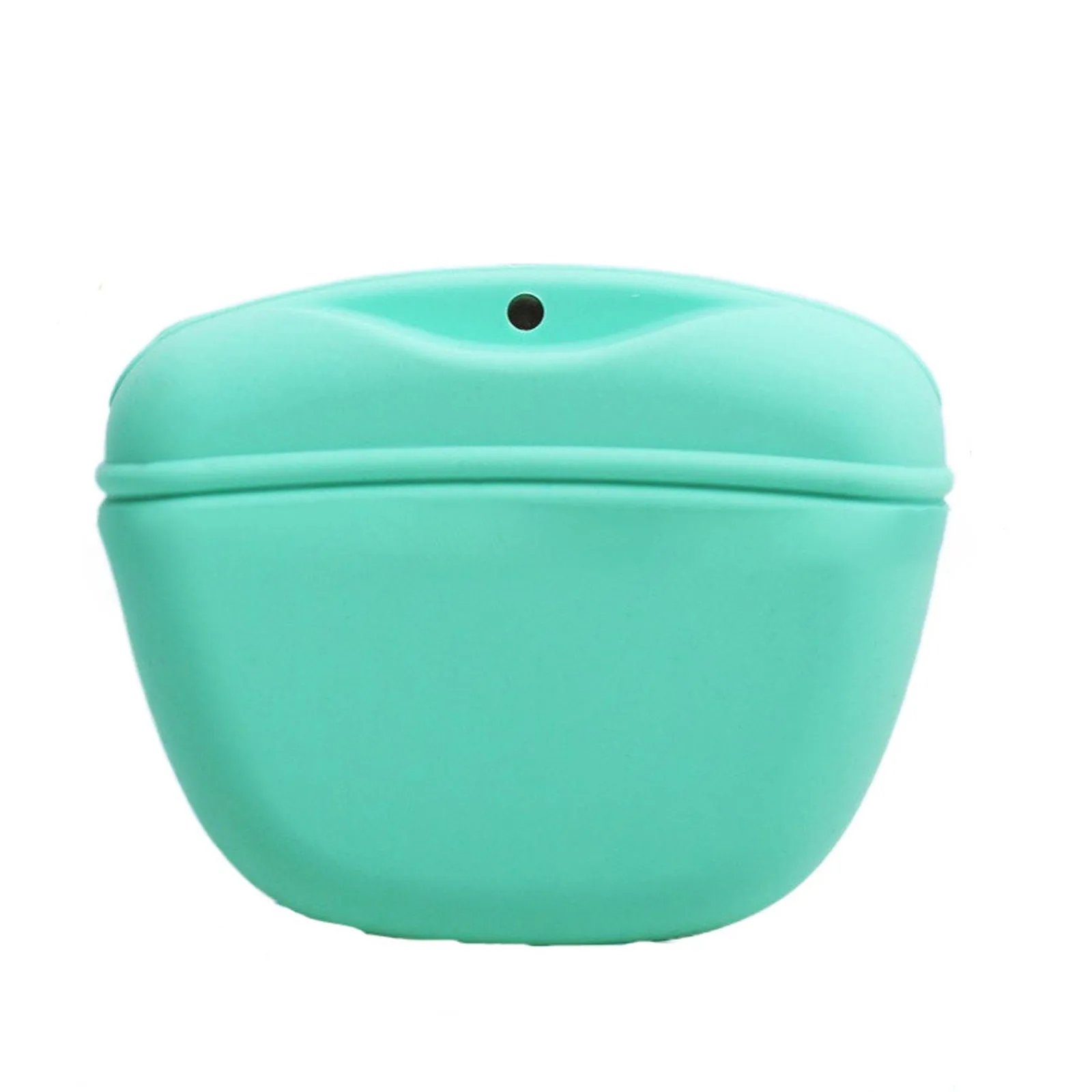 Silicone dog training treat waist bag with clip, shown in various colours.