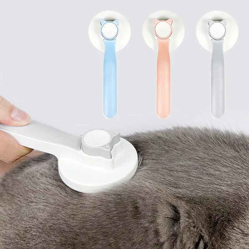 Self-cleaning pet grooming brush with stainless steel bristles and round massage beads for dogs and cats