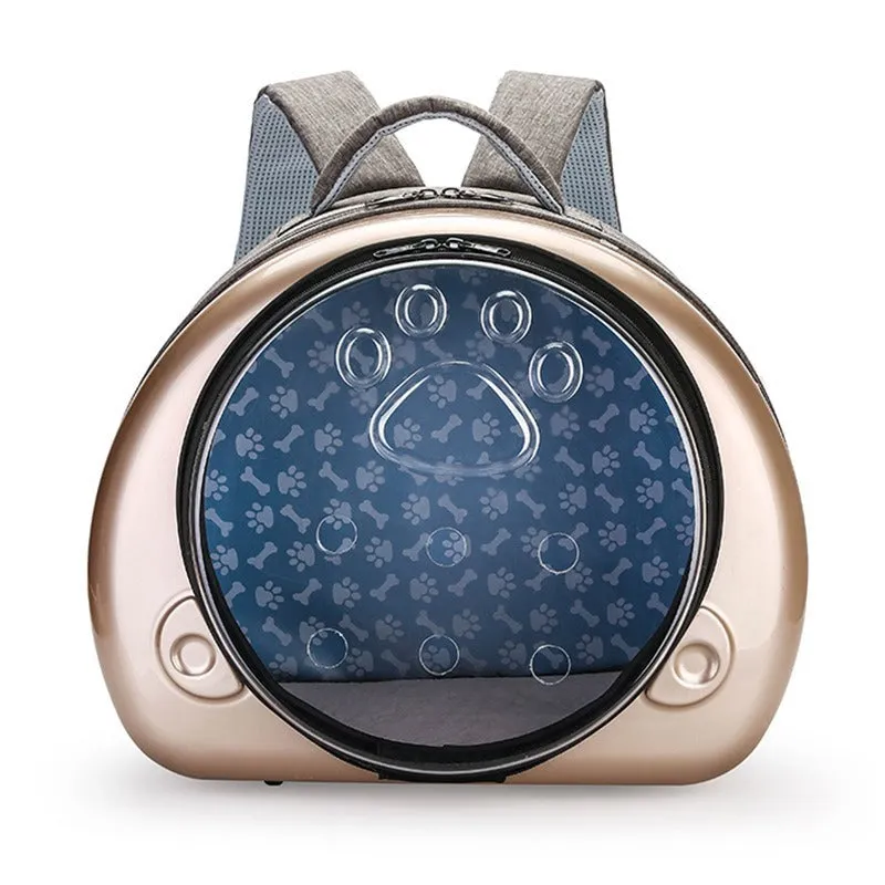 Transparent space capsule cat carrier bag in PC canvas material with rose gold cover
