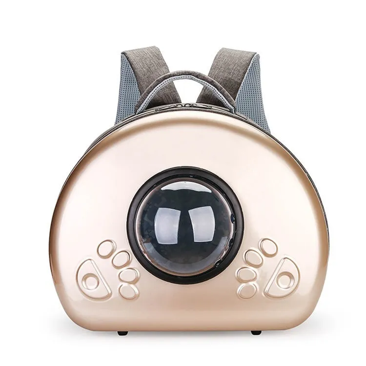 Transparent space capsule cat carrier bag in PC canvas material with rose gold cover