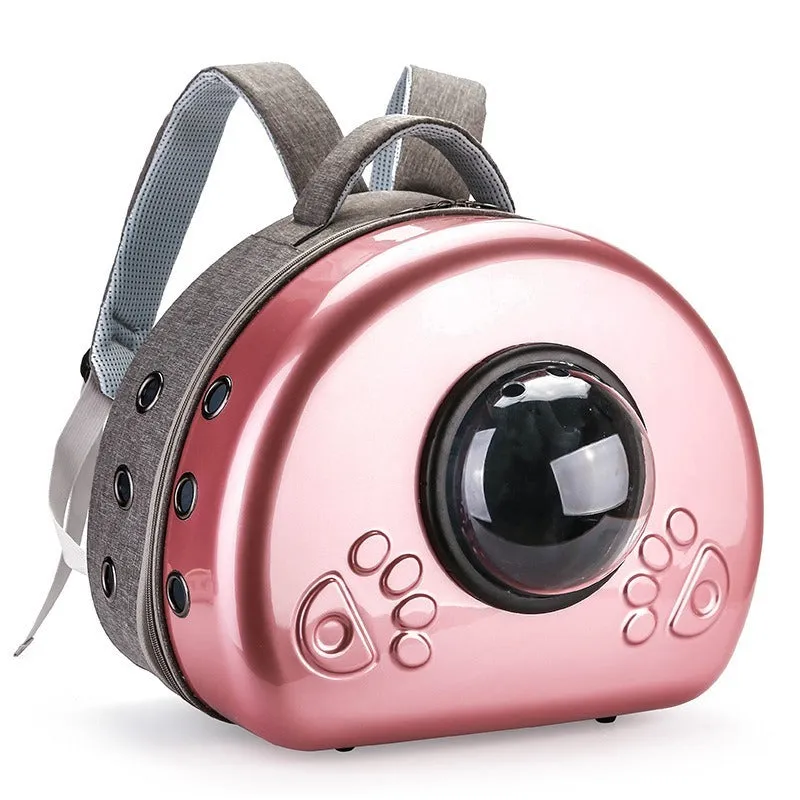 Transparent space capsule cat carrier bag in PC canvas material with rose gold cover