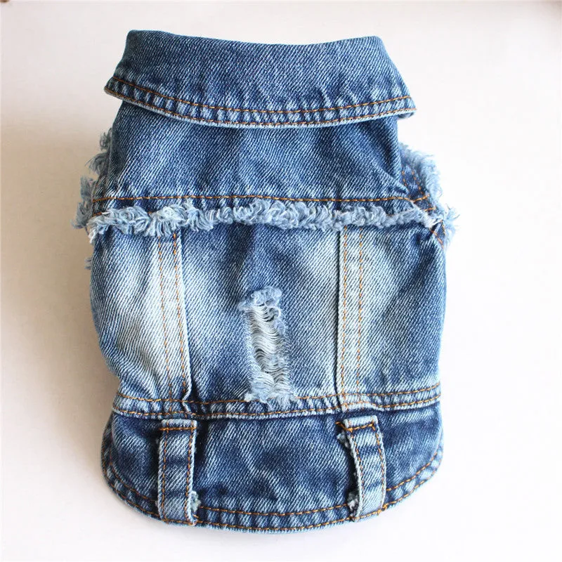 Ripped fringe denim pet vest for dogs with tassel detail in casual style