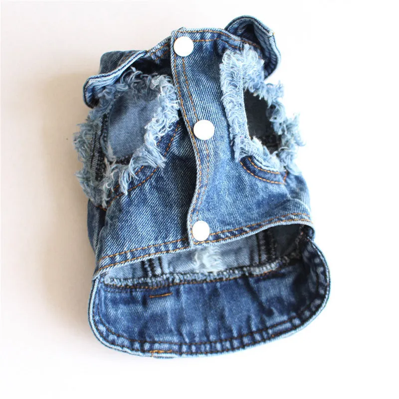 Ripped fringe denim pet vest for dogs with tassel detail in casual style