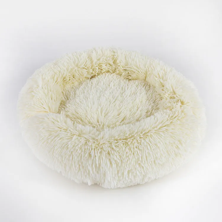 Pet sleep bed with anti-skid bottom and soft plush surface in beige