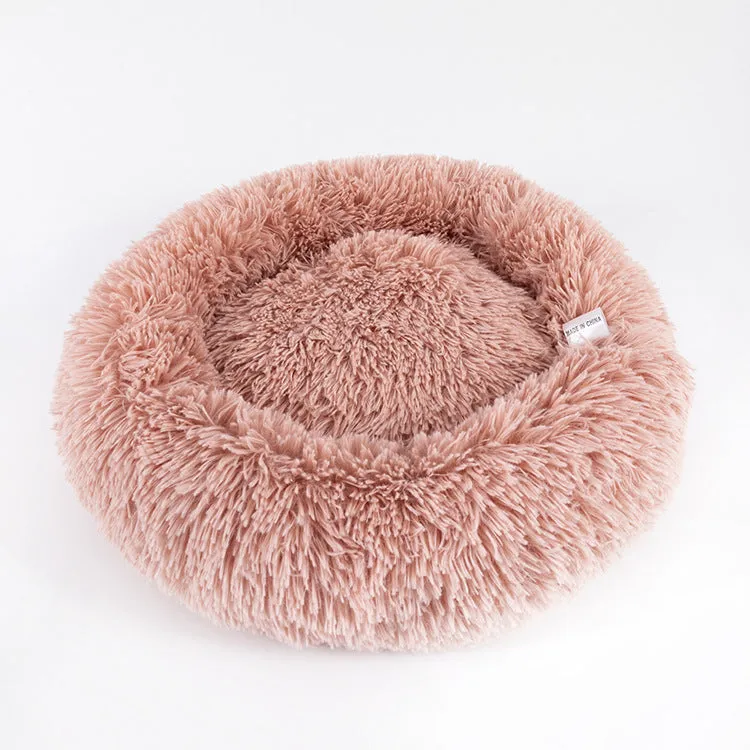 Pet sleep bed with anti-skid bottom and soft plush surface in beige