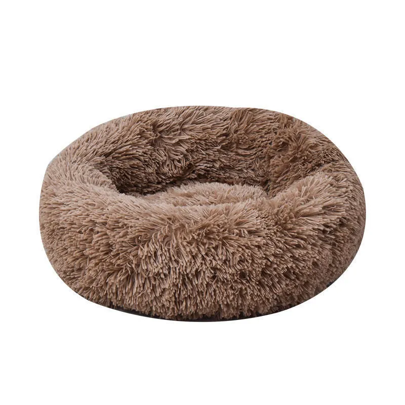 Pet sleep bed with anti-skid bottom and soft plush surface in beige