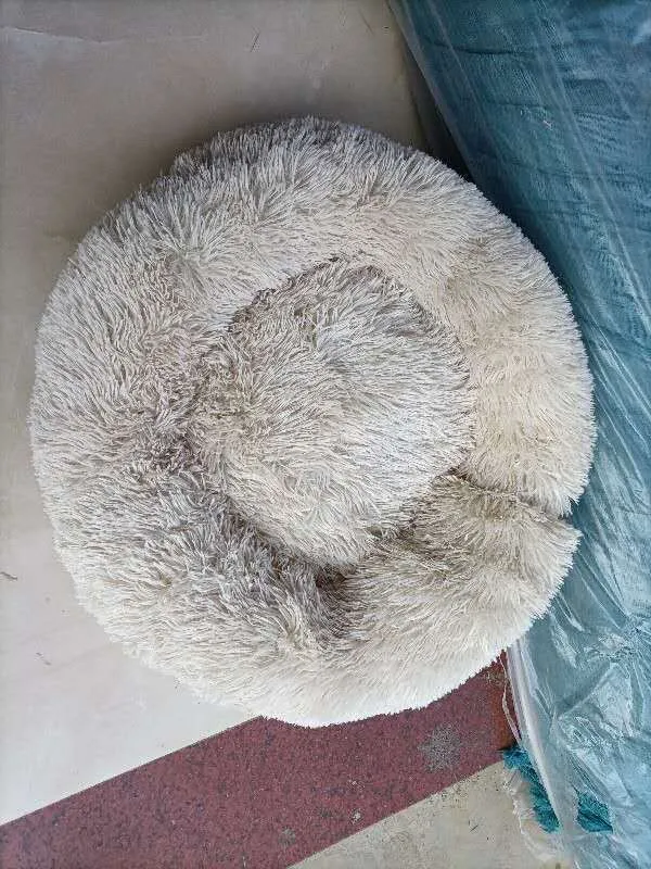 Pet sleep bed with anti-skid bottom and soft plush surface in beige