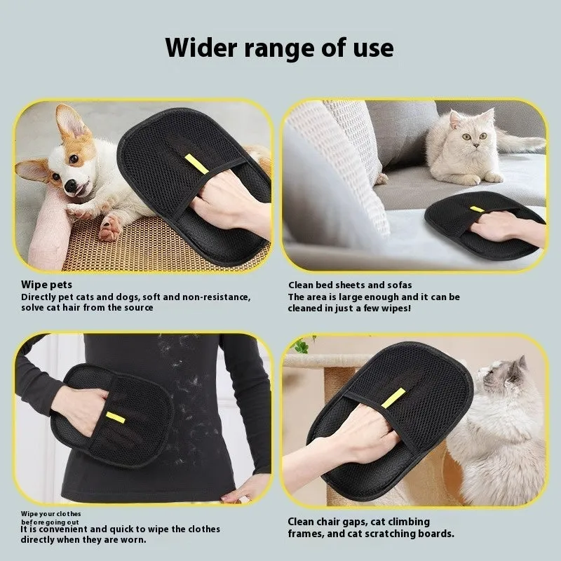 Black pet hair remover glove with silicone bristles for deshedding cats and dogs