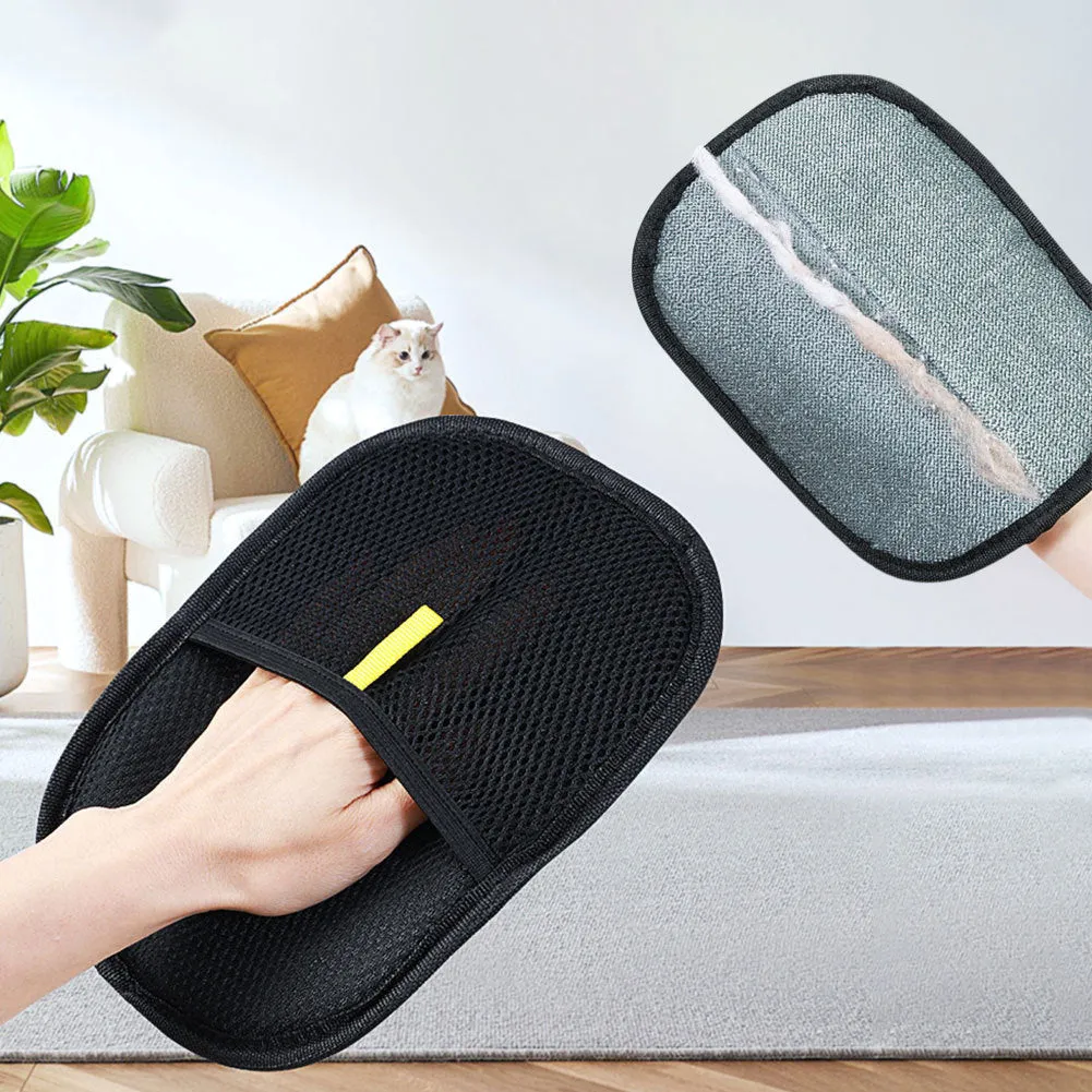 Black pet hair remover glove with silicone bristles for deshedding cats and dogs