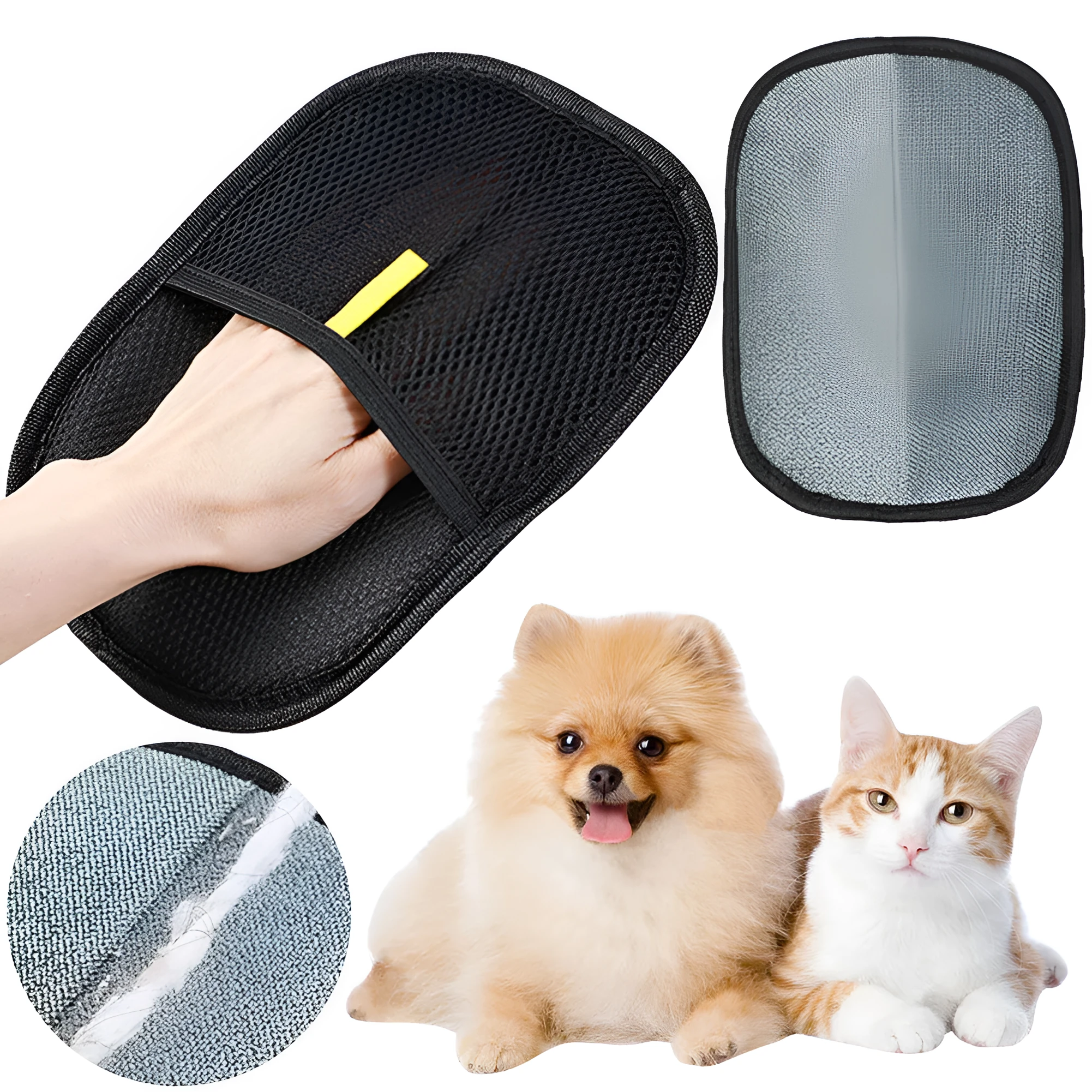 Black pet hair remover glove with silicone bristles for deshedding cats and dogs