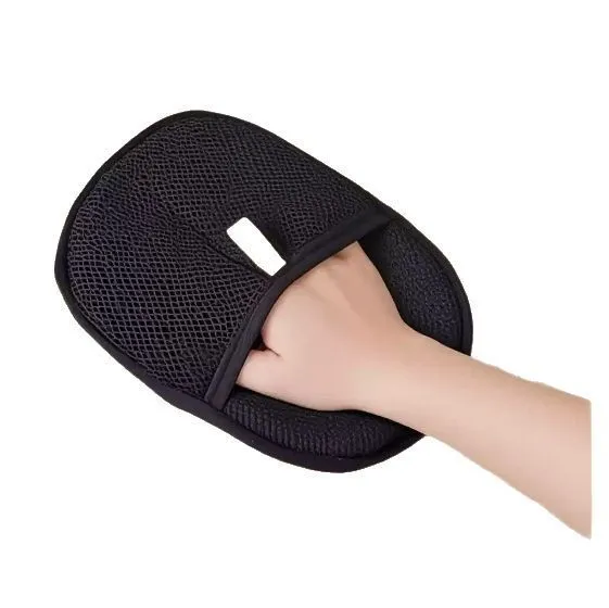 Black pet hair remover glove with silicone bristles for deshedding cats and dogs