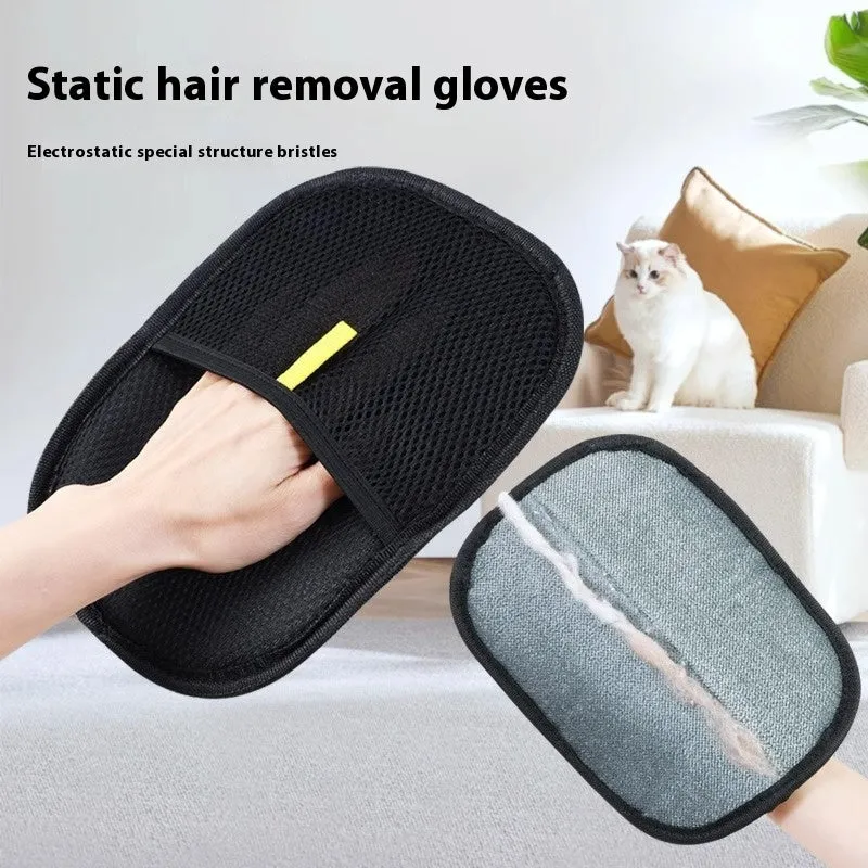 Black pet hair remover glove with silicone bristles for deshedding cats and dogs