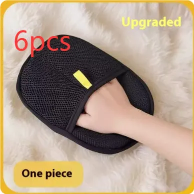 Black pet hair remover glove with silicone bristles for deshedding cats and dogs