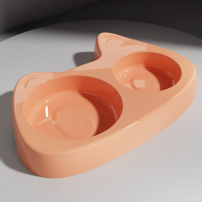 Cat bowl slow food two-in-one stainless steel and PP pet bowl with large and small sections in green grass colour