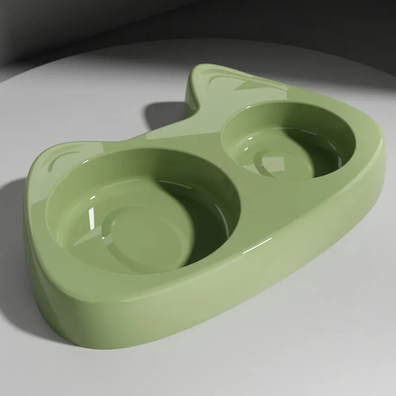 Cat bowl slow food two-in-one stainless steel and PP pet bowl with large and small sections in green grass colour