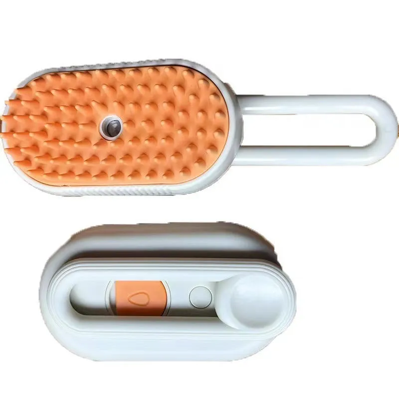 ABS plastic pet grooming comb with handle and integrated spray nozzle in a selected colour.