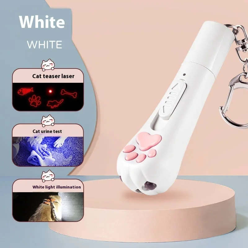 Self-charging cat teaser toy with pen light in cream, pink, and sky blue colour options.