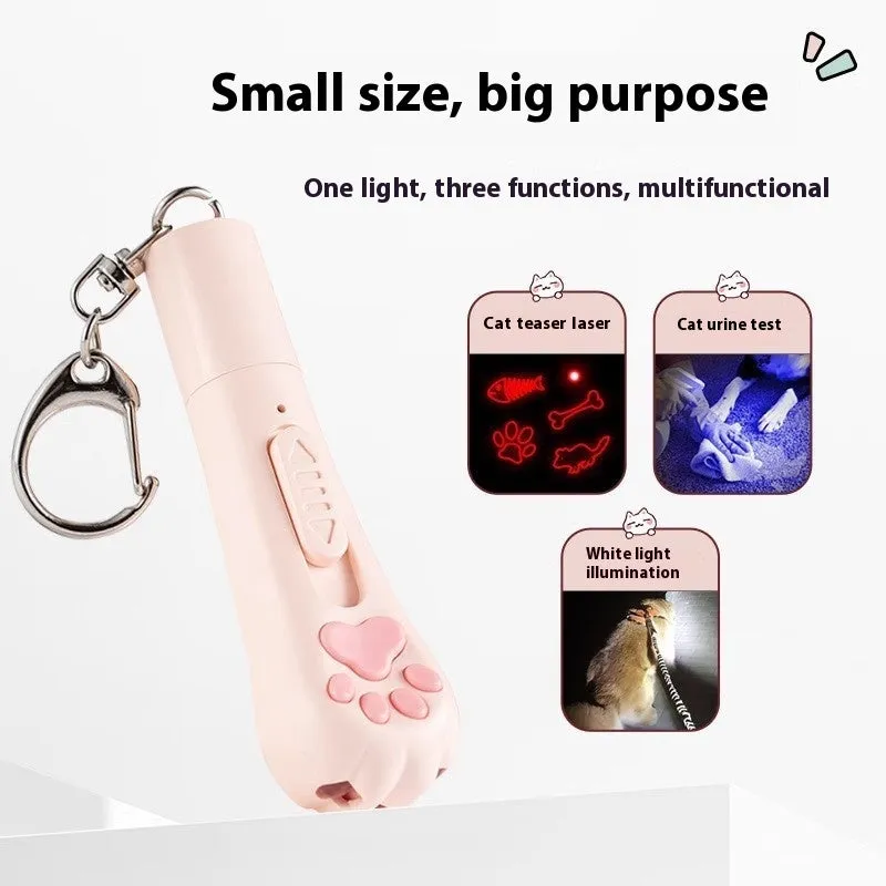 Self-charging cat teaser toy with pen light in cream, pink, and sky blue colour options.
