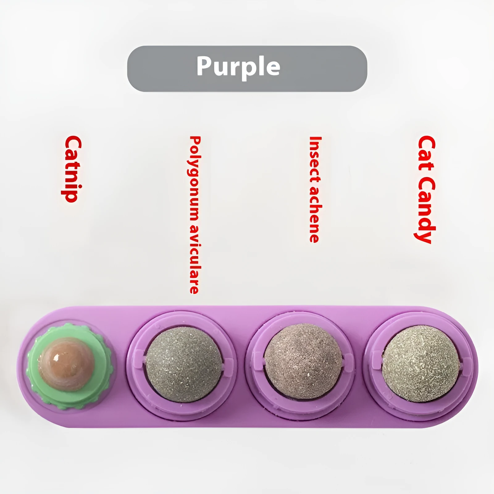 Cat toy snack molar in plastic with long-lasting design, available in blue, green, purple, pink, white, or grey