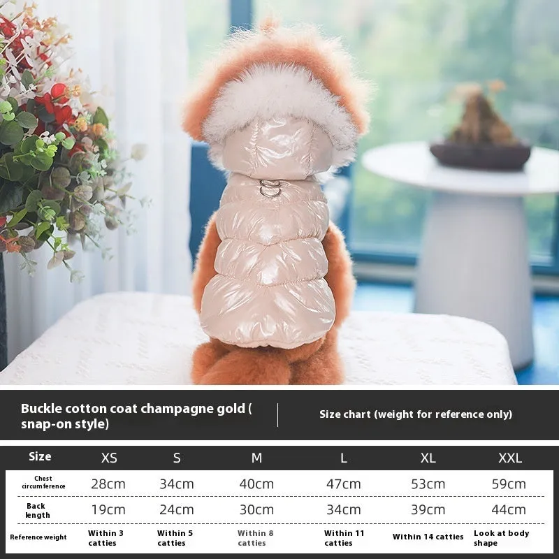 Autumn winter cotton pet vest for dogs and cats in champagne gold on white background