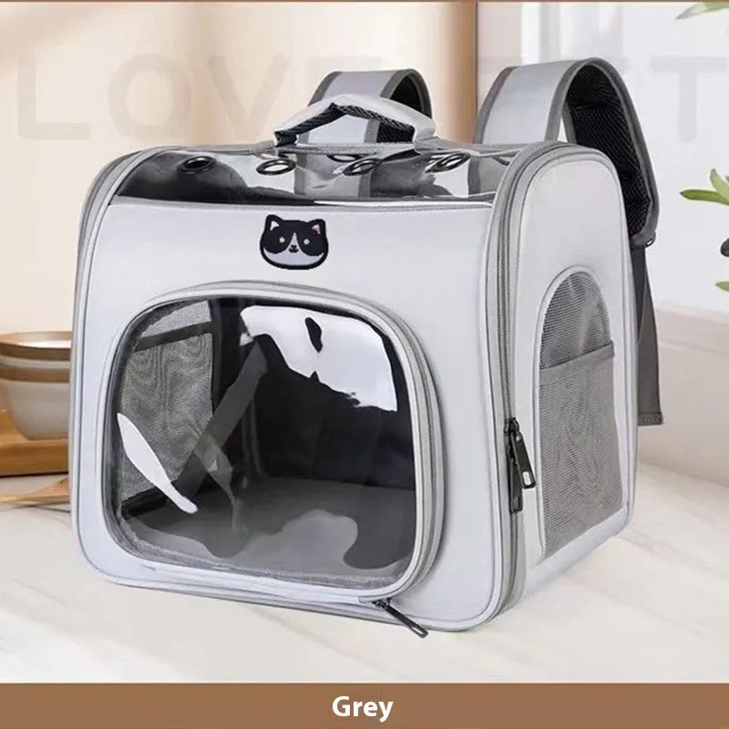 Outdoor portable see through breathable large space pet bag in polyester, 35L capacity, solid colour design