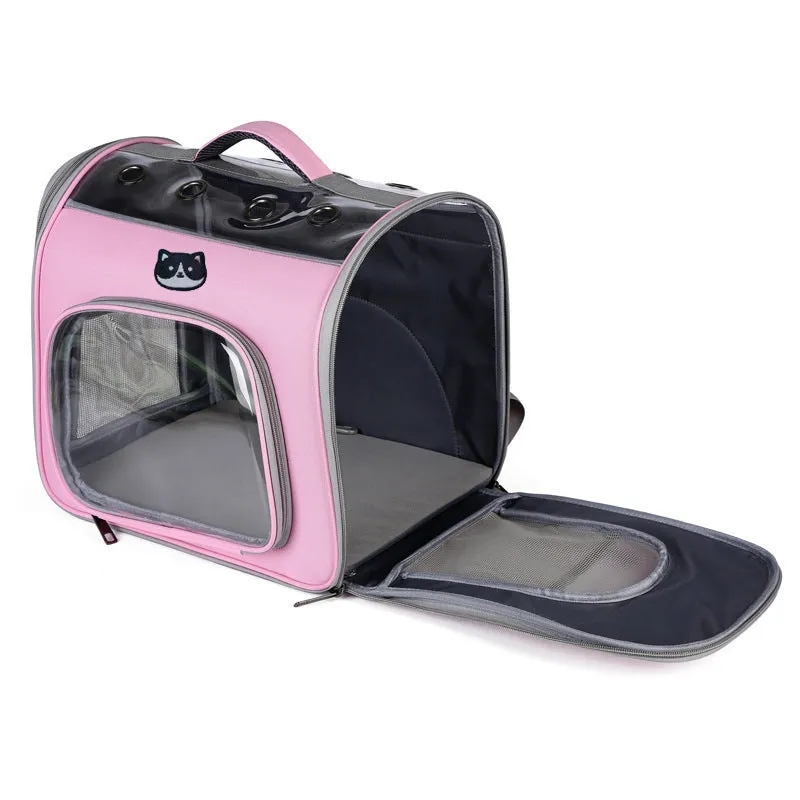 Outdoor portable see through breathable large space pet bag in polyester, 35L capacity, solid colour design