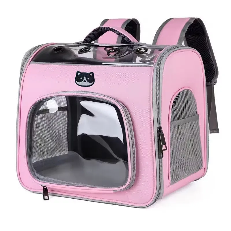 Outdoor portable see through breathable large space pet bag in polyester, 35L capacity, solid colour design