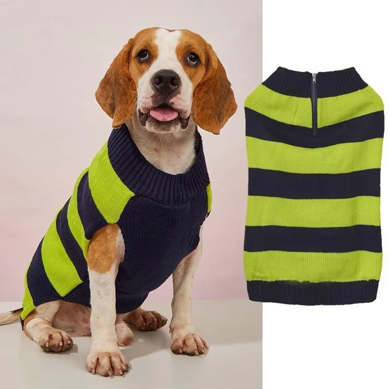 Dog sweater with horizontal contrast zipper and button pocket for small medium dogs