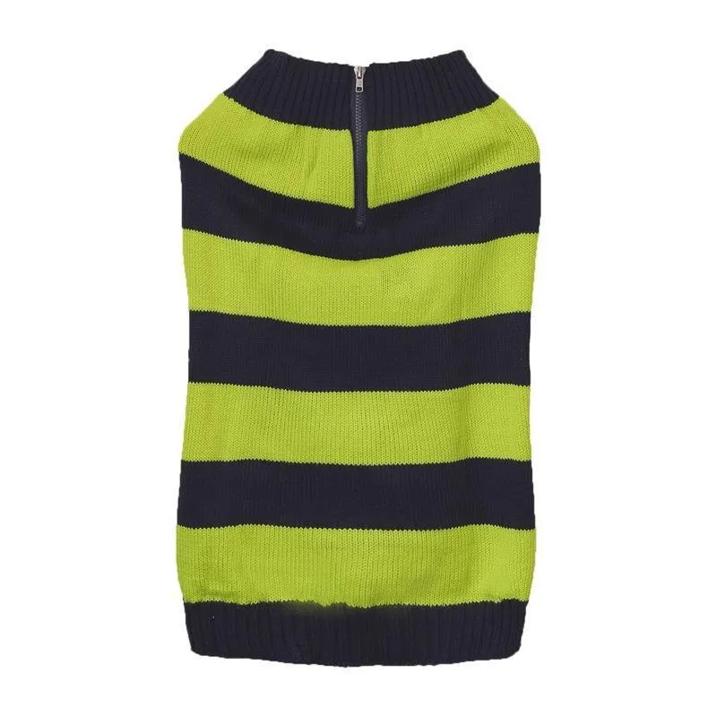 Dog sweater with horizontal contrast zipper and button pocket for small medium dogs