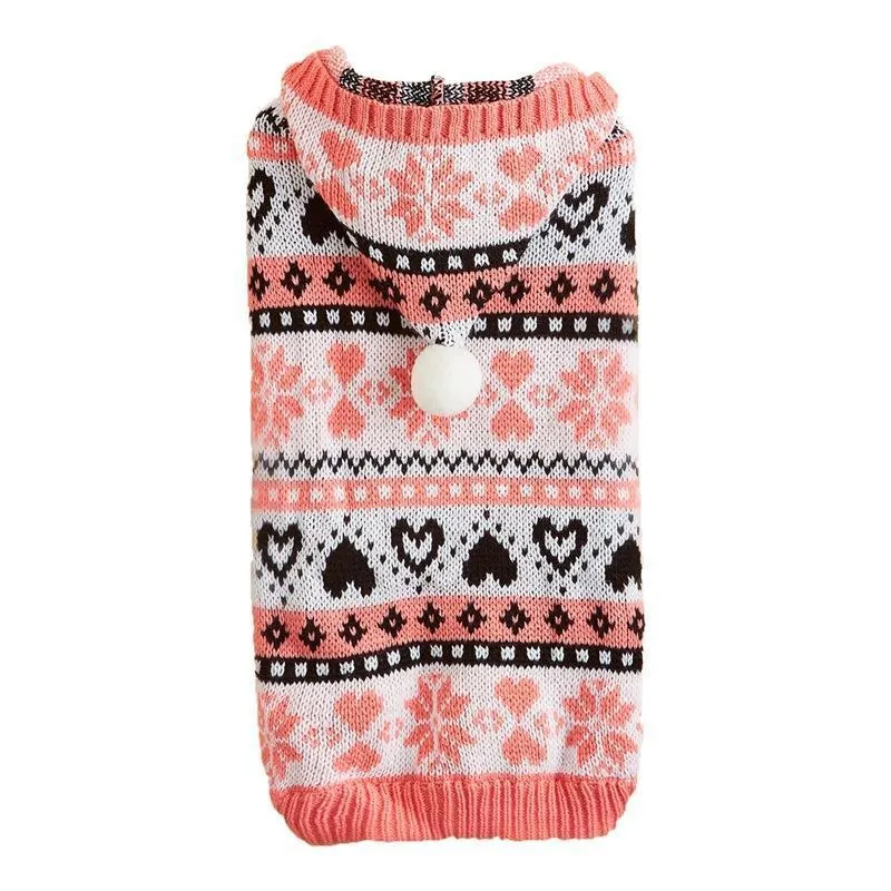 Acrylic knitted dog sweater for small breeds in snowflake, love heart and striped camouflage patterns