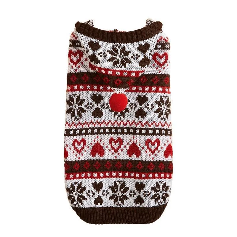 Acrylic knitted dog sweater for small breeds in snowflake, love heart and striped camouflage patterns