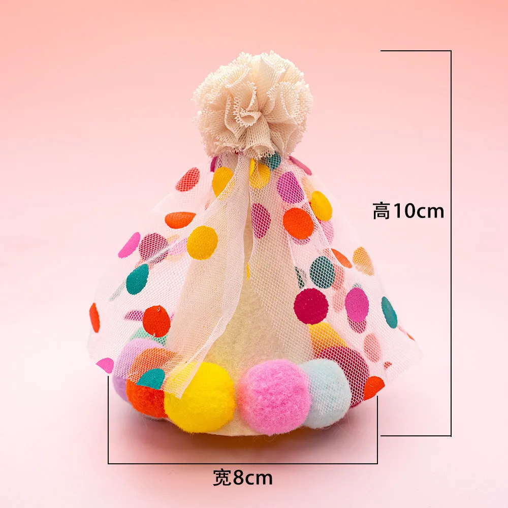 Polka dot lace bib dog birthday suit with hat and saliva towel in colourful dots