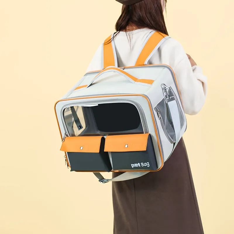 Portable outdoor cat backpack in 1061 yellow nylon with breathable foldable design