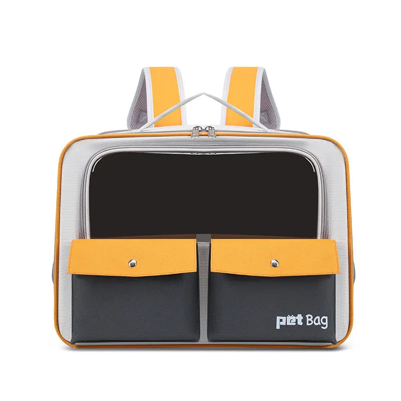 Portable outdoor cat backpack in 1061 yellow nylon with breathable foldable design