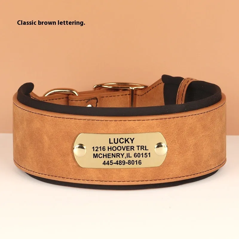 Widened dog collar with anti-lock lettering in Black for medium and large dogs, microfiber leather and diving cloth
