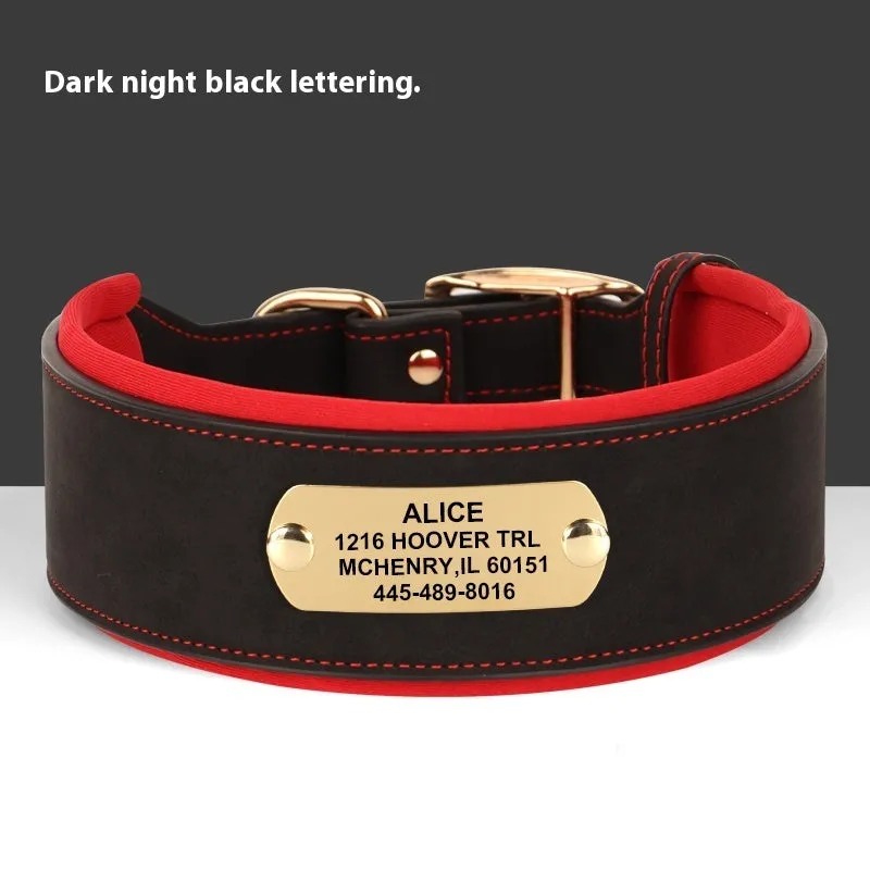 Widened dog collar with anti-lock lettering in Black for medium and large dogs, microfiber leather and diving cloth