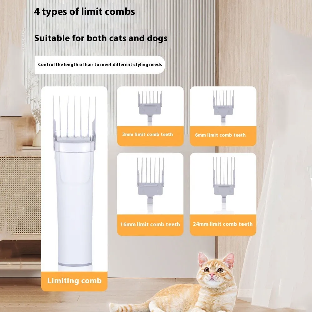 Pet multi-function hair conditioner set with electric clipper, comb, and roller on a surface