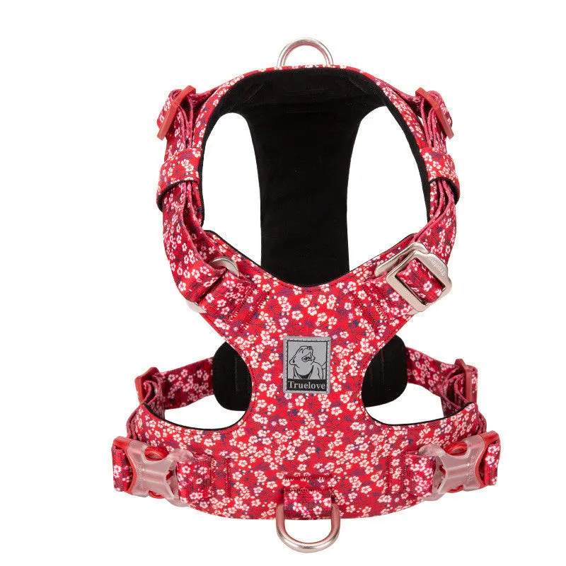 Pure cotton pet harness chest strap in floral pattern with pull-resistant design for dog walking