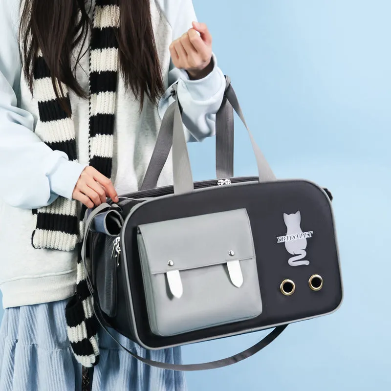 Outdoor portable pet bag 18-litre capacity breathable nylon carrier solid colour black gray white